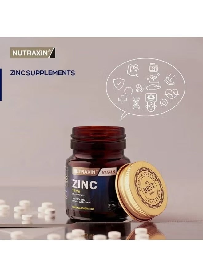Nutraxin Zinc Sulphate for Immunity Boosting 15Mg 100 Vegan Tablets - Image 2
